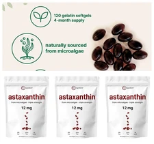 3*120 softgels Micro Ingredients Tanning, Astaxanthin 12mg, Strength Carotenoids
