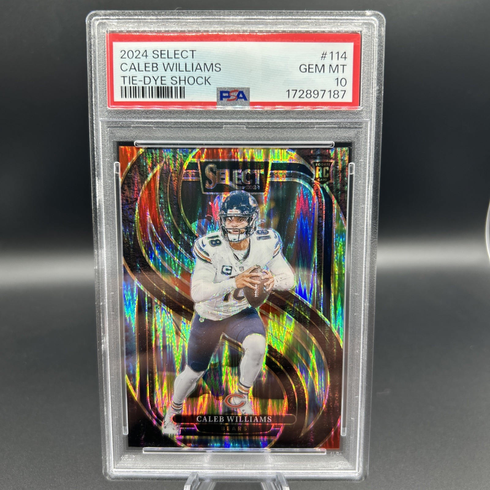 2024 Panini Select Premier Level Caleb Williams #114 Tie-Dye Shock /25 PSA 10 view 1