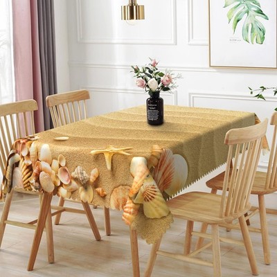 70x90inches Seashells On Sand Table Cloth Tropical Beach Nature Starfish Wave...