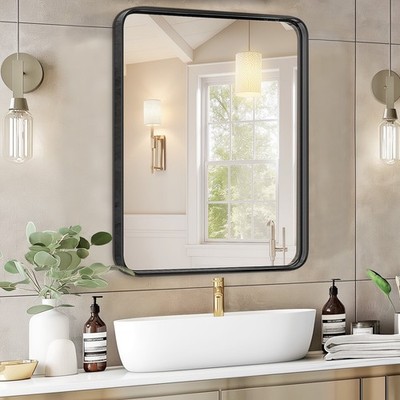 Bathroom Mirror 36''x 24'' Wall Mirror W/ Rectangular Metal Frame Black