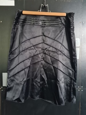 STYLE Midi-Rock - 42 - schwarz - Satin - Diagonal-Bisen, Pailetten am Bund