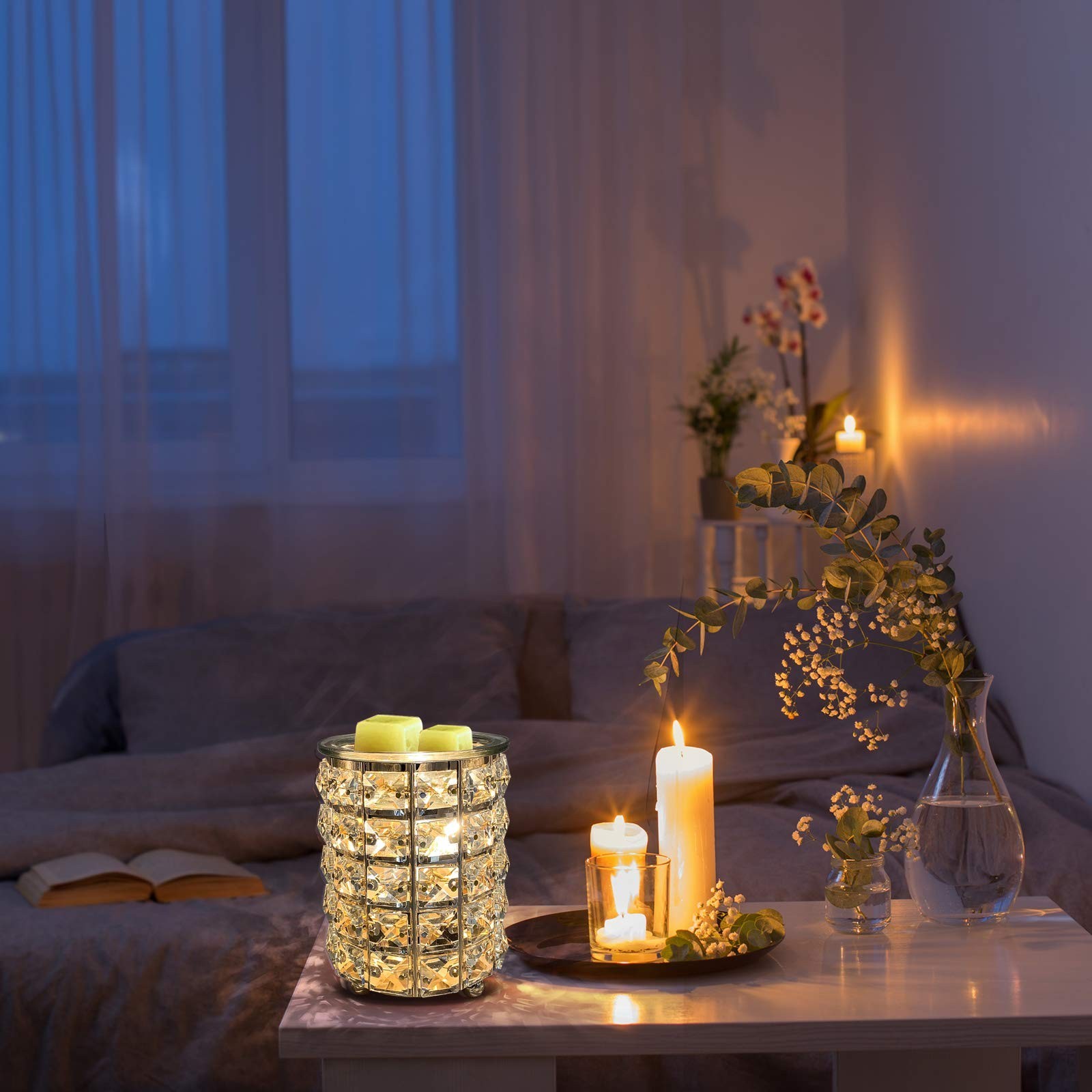 Wrought Iron Crystal Wax Melt Warmer Electric Oil Burner Wax Melt for Home, K...