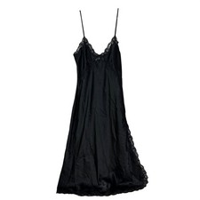 Vintage Chanteause Slip Dress Lingerie Women's Medium Black Lace Side Slit Gown