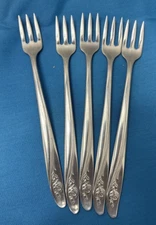 5 Oneida Stainless Pickle/Olive Forks 3 Prong Silverware Flatware