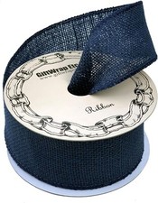 Navy Blue Fabric Burlap Ribbon - 2 1/2" x 10 Yards, Wired Edge, Christmas
