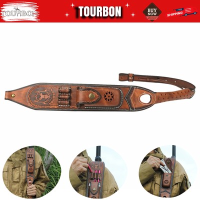 Vintage Leather Rifle Sling 308win Ammo Carry Strap Knife Sheath Pocket-TOURBON
