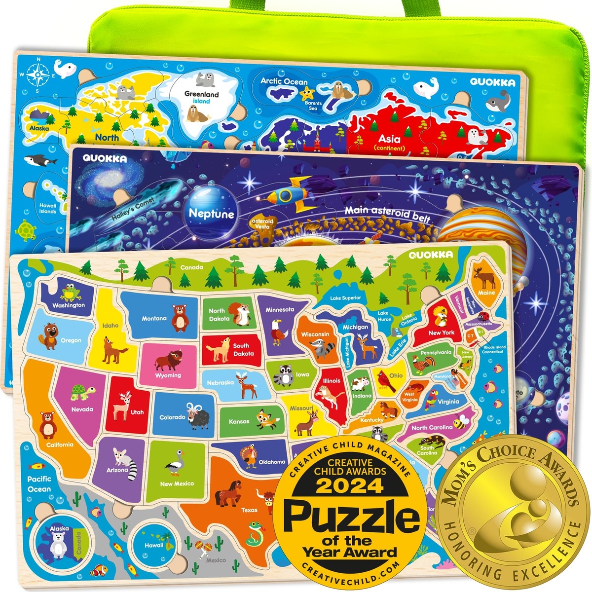 Wooden Puzzles for Kids Ages 4-6 – 3 Educational Wood Toddler