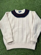 Polo Ralph Lauren Cricket Sweater Men L White Cable Knit Tennis Vintage 90s Wool