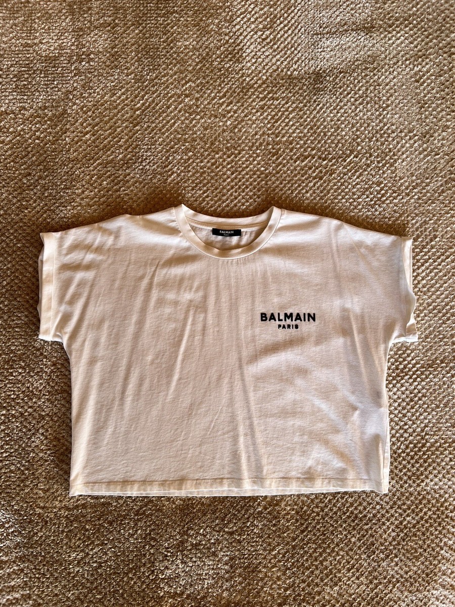 BALMAIN Women White Cropped Short Sleeve T-shirt XS | eBay