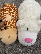 lOT OF 2- Flip-A-Zoo 2 In 1 Stuffed Plush Animals Hippo/Giraffe Labrador/Cat
