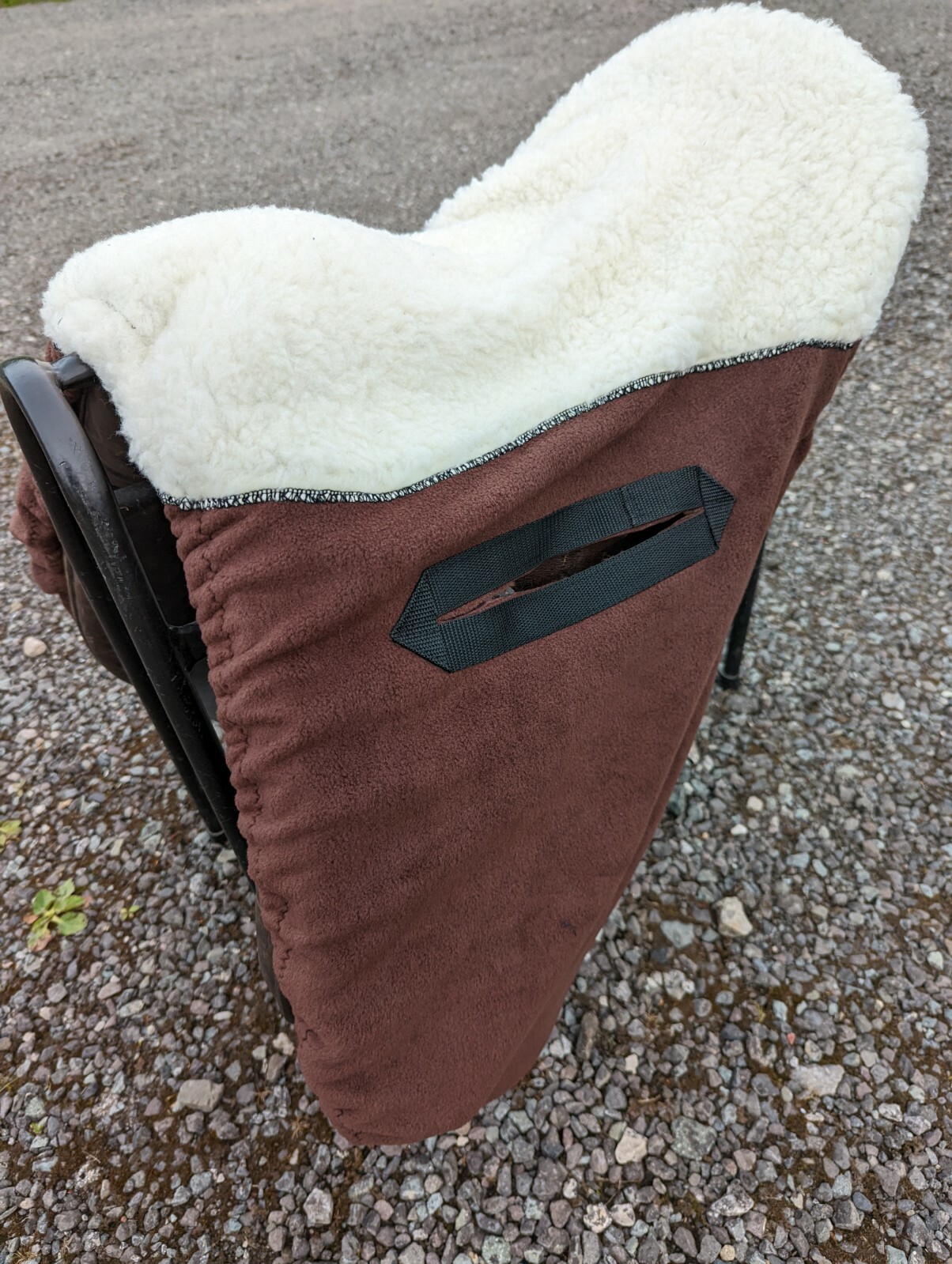 Ride on saddle cover with fleece seat saver, brown fleece with faux fur