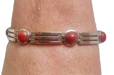 Bracelet Art Déco En Or Blanc 18 Carats Et Corail - Signé Jean Després - Occasion Très Bon état