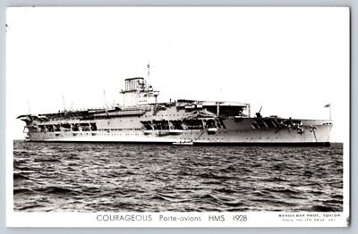 RPPC HMS Courageous Aircraft Carrier 1928 Royal Navy Vintage Postcard