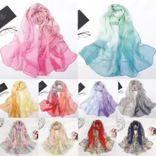 Gradient Leaves Scarf Soft Long Shawl Chiffon Georgette Bandana Scarf 160*50cm~