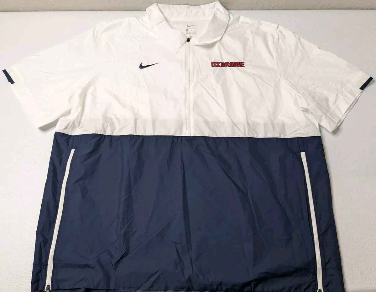 Nike Windbreaker Shirt Men's XL Oxbridge Football Quarter Zip White Navy  Blue