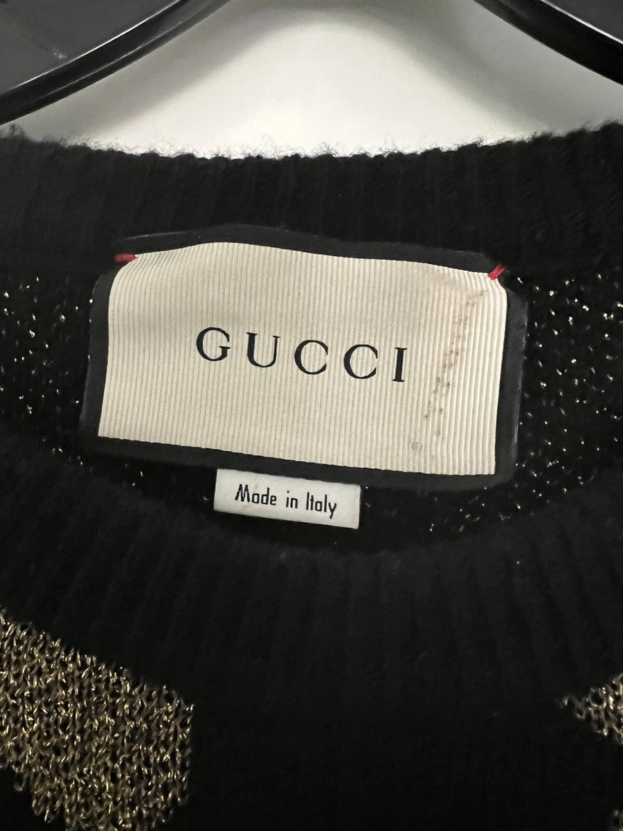 Gucci Star and Heart Lurex Jacquard Wool Sweater Size L Made in
