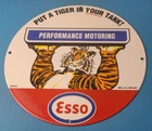 Vintage Esso Gasoline Sign - Tiger Gas Service Station Auto Tank Porcelain Sign