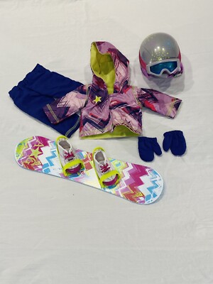 american girl snowboard and helmet WellieWishers 14.5-inch Doll Frosty Fun Playset with Owl-Face Goggles, For Ages 4+ Toys & Games clothing set includes a winter coat with hood and bib overalls American Girl Doll Snowboard and