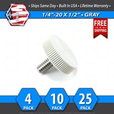 1/4"-20 x 1/2" Thumb Screw Stainless Steel - Gray 1" Round Knurled Knob - USA