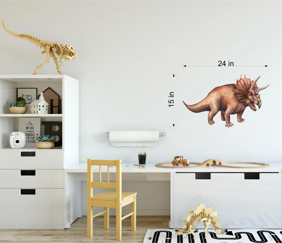 Calcomanía de pared acuarela triceratops dinosaurio tela extraíble vinilo pegatina de pared Foto 4 de 4