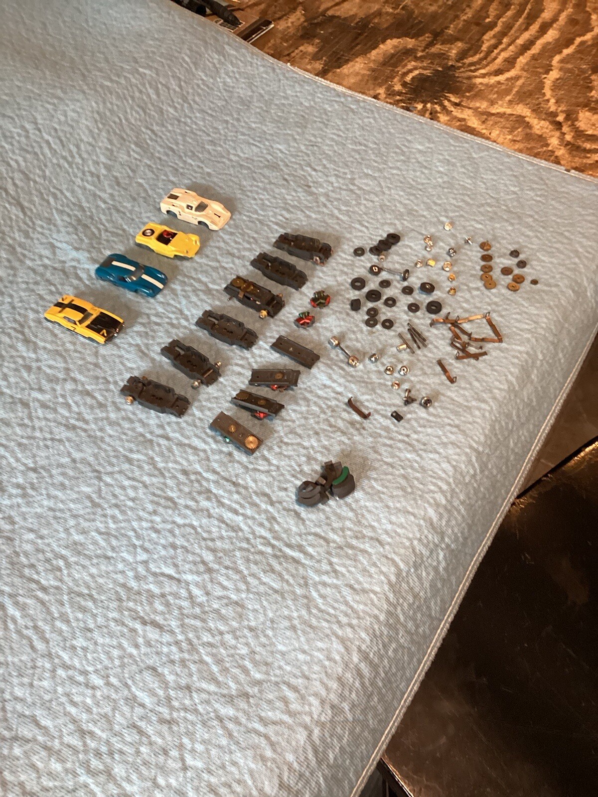 aurora t jet slot car bodie and chassis parts lot. gears ,rims,mags