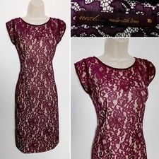NEXT Purple Lace Nude Lined Pencil Wiggle Dress Size 10 Cocktail Party Evening 