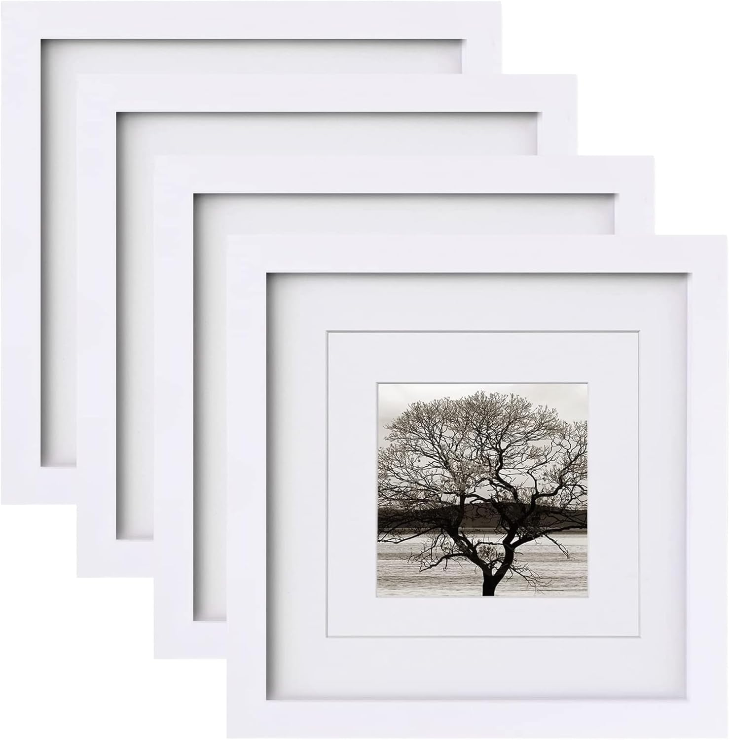8X8 Picture Frames 4 PCS - Made of Solid Wood Covered by Plexiglass for Table To