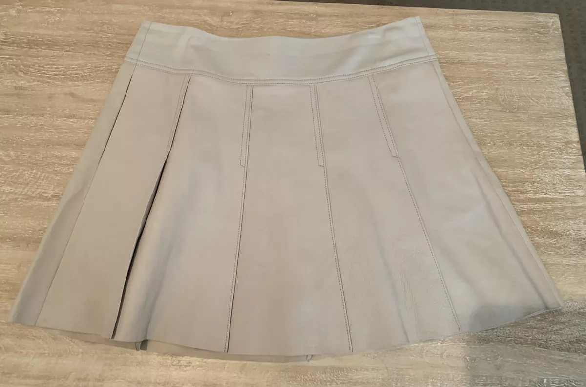 Leather pleated cheap skirt cream