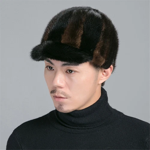 Gorra de béisbol cálida de invierno gruesa de piel de visón real para hombre moda al aire libre - Imagen 2 de 12