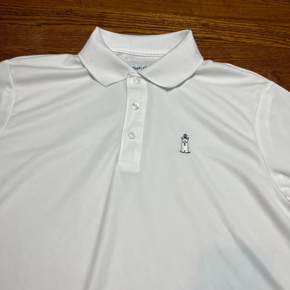 绿草 Polo 衫男式大号白色高尔夫高尔夫高尔夫球手运动休闲灯塔标志 — 第 3/4 张图片