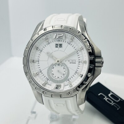 NOA 356 Men's Watch White Silicone Sapphire Crystal Silver 44mm Swiss Made