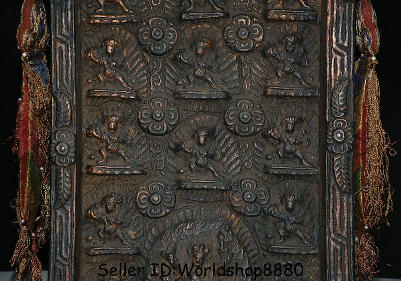 14.4" Raro Antiguo Tibetano Budismo Madera 6 Brazos Mahakala Iraz Deidad Buda Santuarios Foto 4 de 4