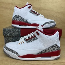 Nike Air Jordan 3 Retro ‘Cardinal Red’ Mens Sz 9 Shoes Elepant Print White Grey 