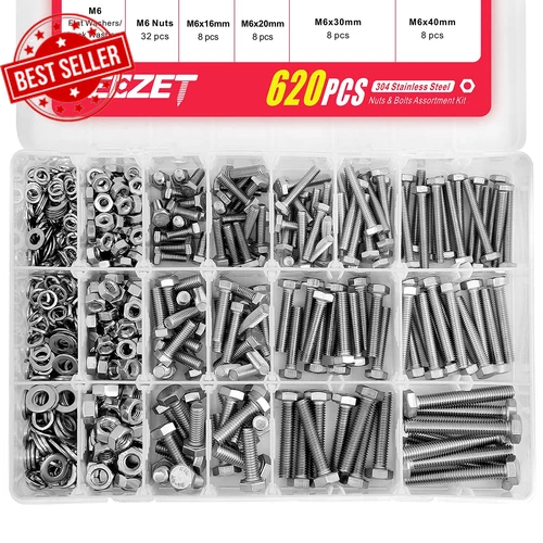 620PCS M4 M5 M6 Heavy Duty Bolts and Nuts Assortment Kit, 304 Stainless Steel, I