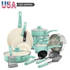 Soft Grip Ceramic Nonstick 16 Pcs Kitchen Cookware Pots Frying Sauce Pans Set