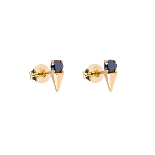 9ct Gold Black CZ Spike Stud Earrings - Picture 1 of 8