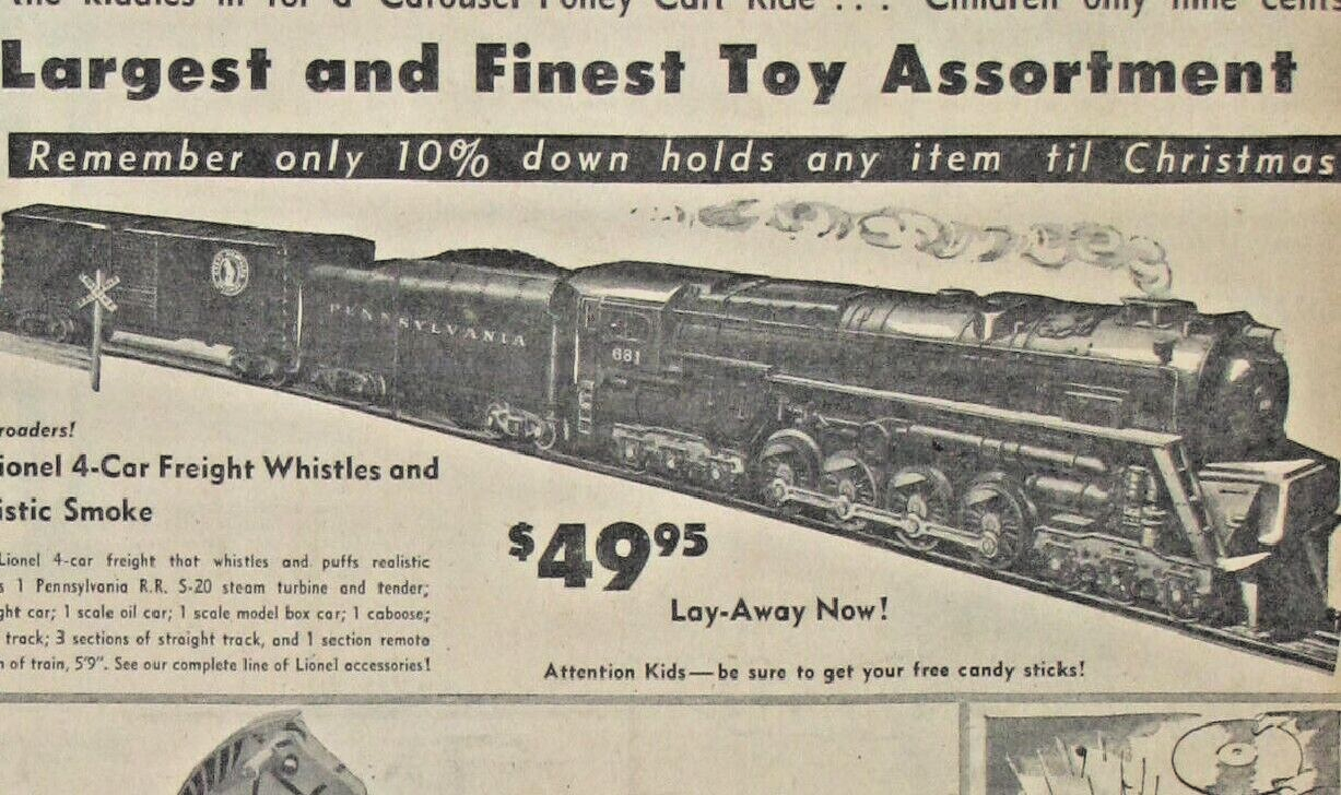 Vintage 1953 Lionel Pennsylvania Train LARGE Newspaper Print