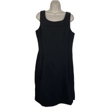 AGB Womens Basic Little Black Zip Up Dress 12 Midi Sheath Stretch Sleeveless LBD