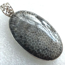 ECHTE NATUR Schwarze Fossilkoralle Koralle 925 Sterling Silber Anhänger 53mm