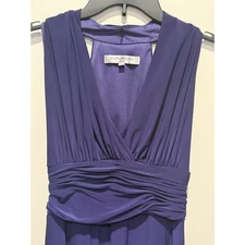Evan Picone Womens Dark Purple Sleeveless Ruched Waist Midi Dress Size 4