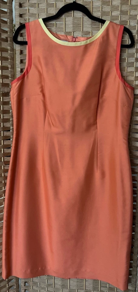 ¡NUEVO! Vestido Vaina Talbots Sin Mangas, 100% Seda, Coral, Escote en Contraste, Talla 14 Foto 2 de 4