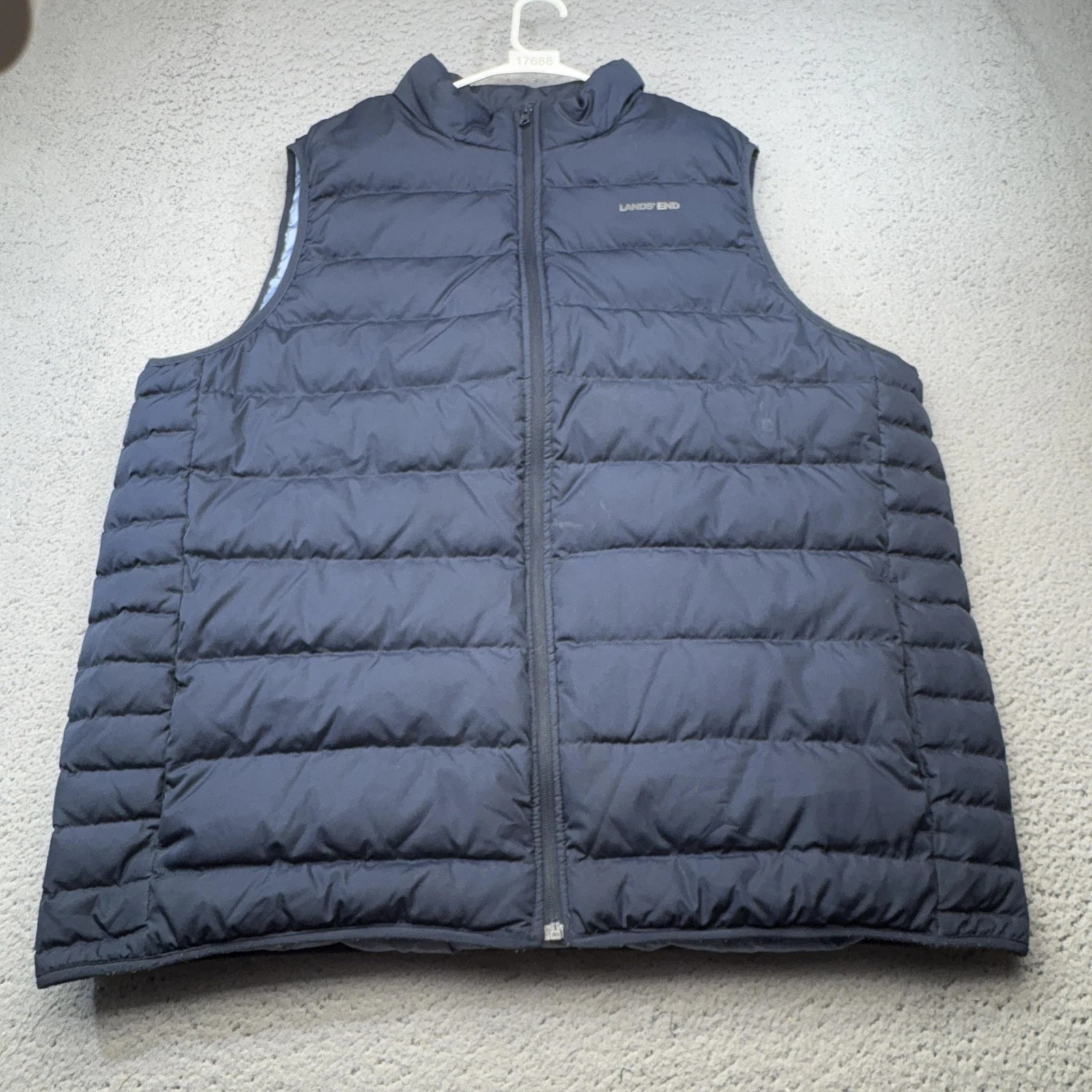 Lands' End Vest Mens 2XLT Blue Goose Down Puffer Insulated Lined Zip Collared