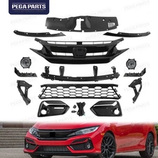 For 2020-2021 Honda Civic Hatchback Front Upper Lower Grille Fog Light Bezel Set