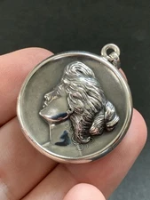 Vintage Sterling SIlver 925 Lady Head Bust Repousse Photo Locket Pendant