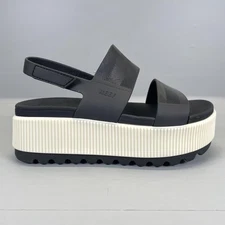 Reef Water Vista Higher Sandals Womens Size 5 Black Platform Ankle Strap Shoes