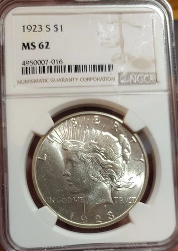 1923-S $1 Peace Silver Dollar NGC MS 62 | Brillant Uncirculated UNC