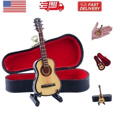 Wooden Miniature Guitar with Stand and Case Mini Musical Instrument Guitar Re...