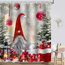 Christmas Shower Curtain, Gnome Shower Curtain Set, Winter Shower Curtains fo...