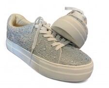 Betsy Johnson Rhinestone Sidny Platform 9.5 Silver White Sparkly Shoes