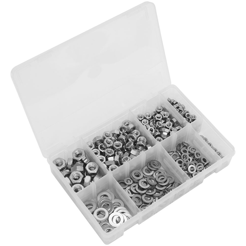 Sealey Stainless Steel Nut and Washer Assortment M5-M10 500pc